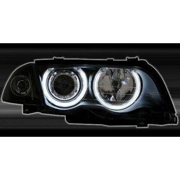 Φανάρια εμπρός BMW E46 sedan (1998-2001) angel eyes με CCFL - μαύρα , με λάμπες (Η1) - σετ 2τμχ.