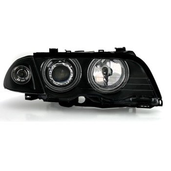 Φανάρια εμπρός BMW E46 sedan (1998-2001) angel eyes με CCFL - μαύρα , με λάμπες (Η1) - σετ 2τμχ.