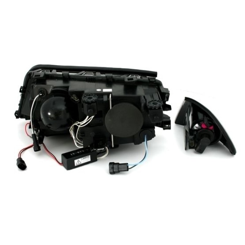 Φανάρια εμπρός BMW E46 sedan (1998-2001) angel eyes με CCFL - μαύρα , με λάμπες (Η1) - σετ 2τμχ.