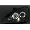 Φανάρια εμπρός Ford Focus (1998-2001) angel eyes - μαύρα , με λάμπες (Η1) - σετ 2τμχ.