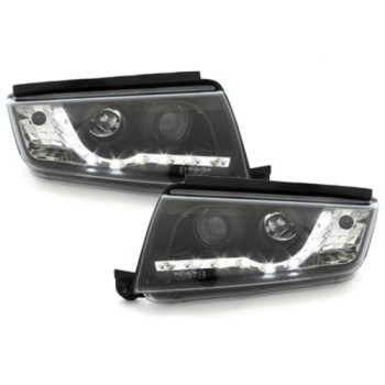 Φανάρια εμπρός Skoda Fabia (1999-2007) led , μαύρα , με λάμπες (Η1) - σετ 2τμχ.