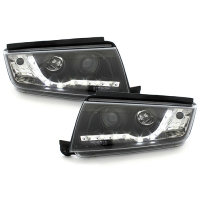 Φανάρια εμπρός Skoda Fabia (1999-2007) led , μαύρα , με λάμπες (Η1) - σετ 2τμχ.