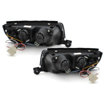 Φανάρια εμπρός Skoda Fabia (1999-2007) led , μαύρα , με λάμπες (Η1) - σετ 2τμχ.