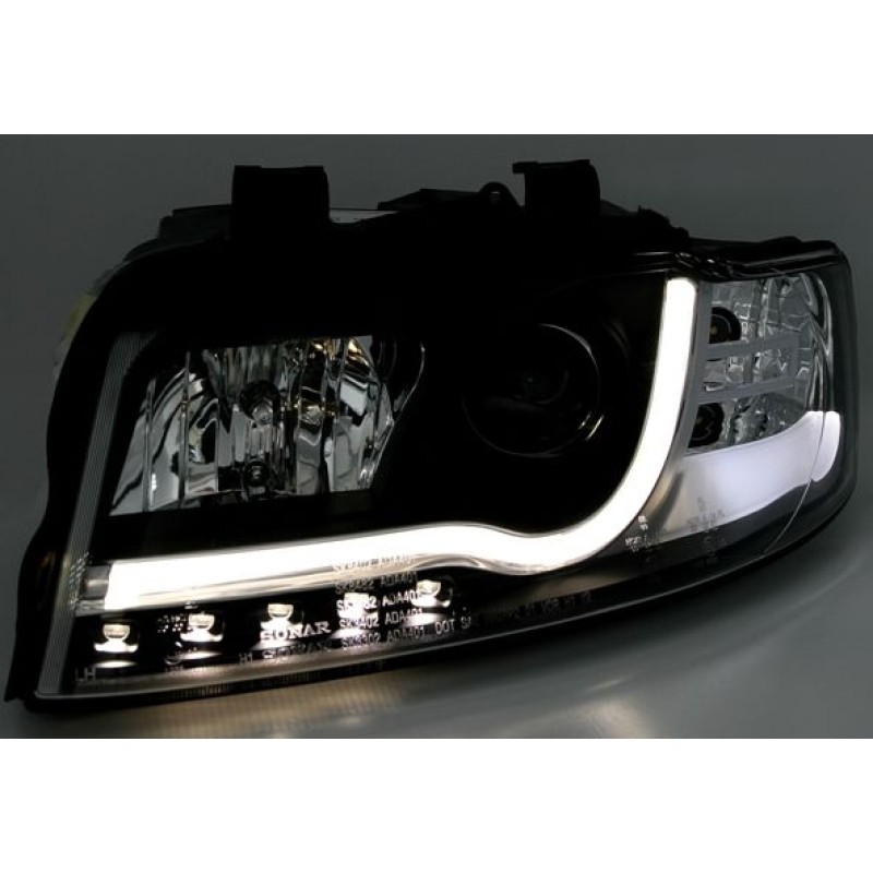 Φανάρια εμπρός Audi A4 B6 (2001-2004) led Lightbar Design -μαύρα , με λάμπες (Η1) - σετ 2τμχ.
