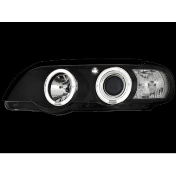 Φανάρια εμπρός BMW X5 (1999-2003) angel eyes - μαύρα , με λάμπες (Η1) - σετ 2τμχ.