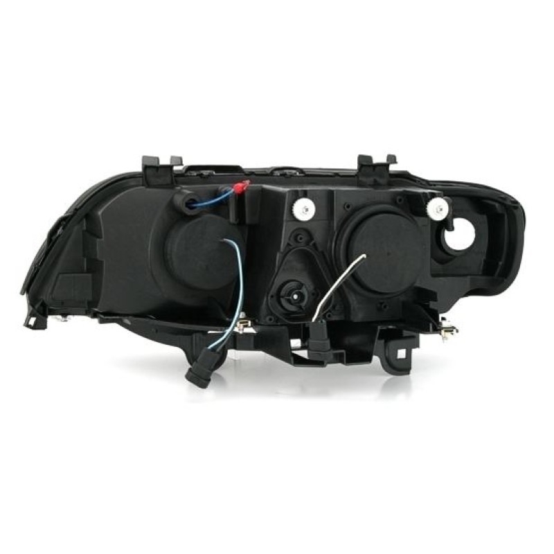 Φανάρια εμπρός BMW X5 (1999-2003) με φώτα ημέρας led και angel eyes - μαύρα , με λάμπες (Η1) - σετ 2τμχ.