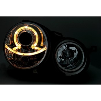 Φανάρια εμπρός Vw Polo 9N (2001-2005) angel eyes - chrome , χωρίς λάμπες (Η7) - σετ 2τμχ.