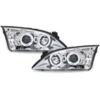 Φανάρια εμπρός Ford Mondeo (2000-2007) angel eyes - chrome , με λάμπες (Η1) - σετ 2τμχ.