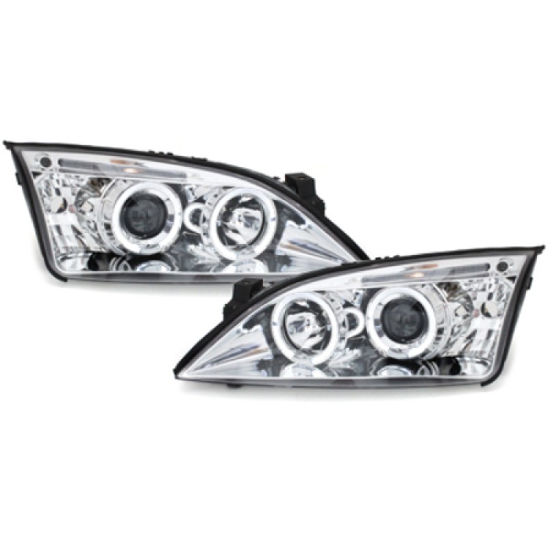 Φανάρια εμπρός Ford Mondeo (2000-2007) angel eyes - chrome , με λάμπες (Η1) - σετ 2τμχ.