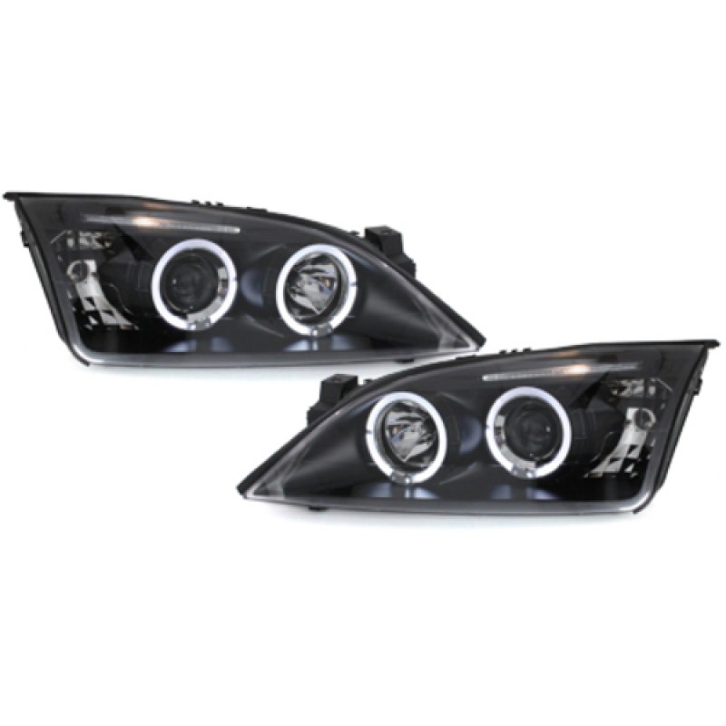 Φανάρια εμπρός Ford Mondeo (2000-2007) - μαύρα , με λάμπες (Η1) - σετ 2τμχ.