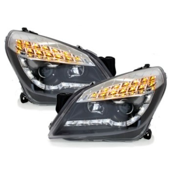 Φανάρια εμπρός Opel Astra H (2004-2009) led με DRL - black , με λάμπες (Η1) - σετ 2τμχ.