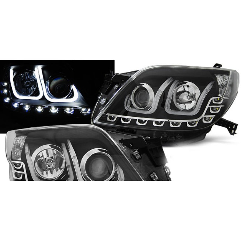 Φανάρια εμπρός Toyota Land Cruiser 150 (2009-2013) led - μαύρα , με λάμπες (Η1) - σετ 2τμχ.