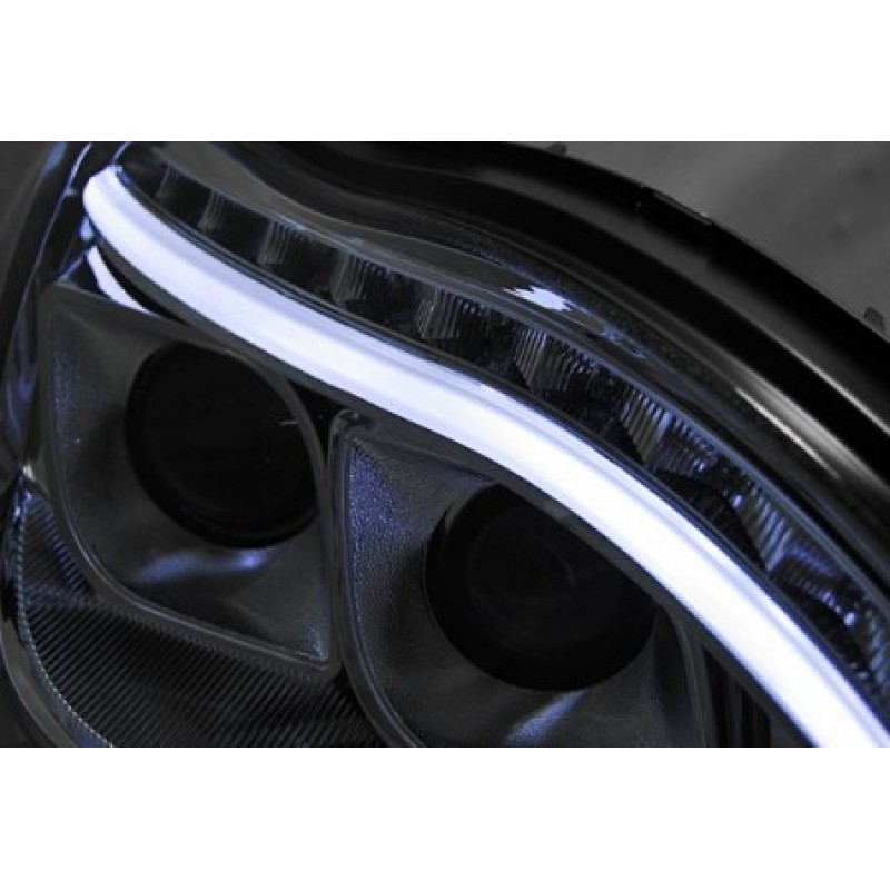 Φανάρια εμπρός Mercedes W 220 S-Class (1998-2005) led lightbar design - μαύρα , με λάμπες (Η1) - σετ 2τμχ.