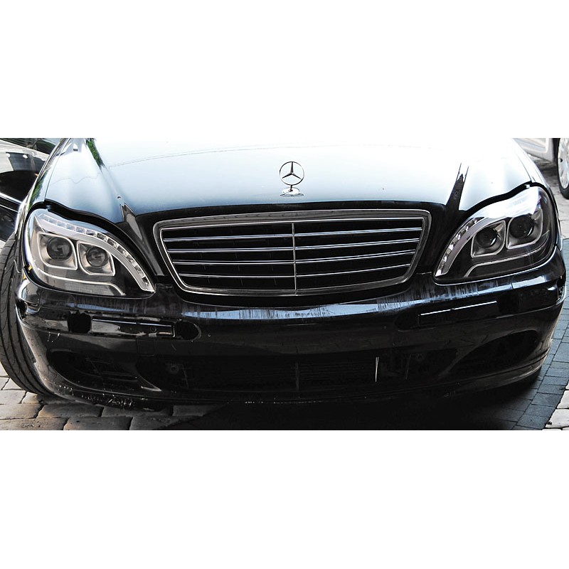 Φανάρια εμπρός Mercedes W 220 S-Class (1998-2005) led lightbar design - μαύρα , με λάμπες (Η1) - σετ 2τμχ.