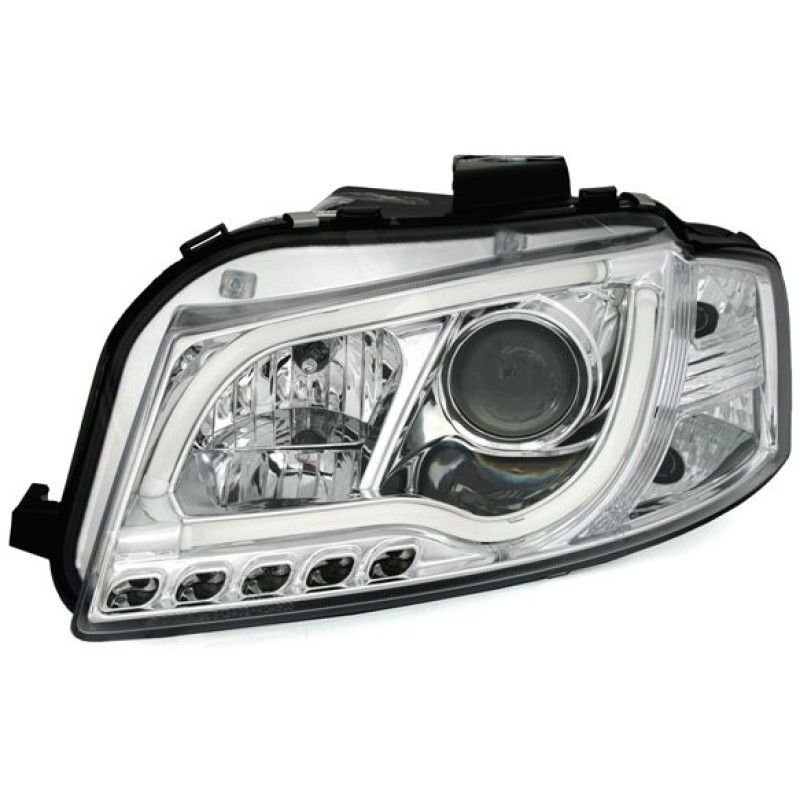 Φανάρια εμπρός Audi A3 (2003-2008) led Lightbar Design - chrome , με λάμπες (Η1) - σετ 2τμχ.