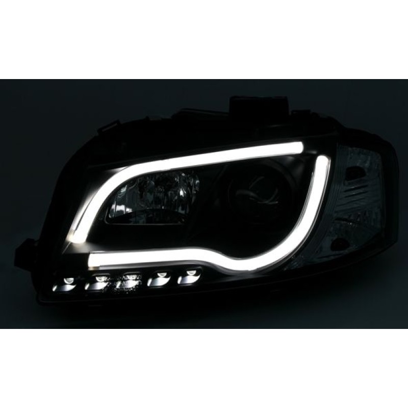 Φανάρια εμπρός Audi A3 (2003-2008) led Lightbar Design - chrome , με λάμπες (Η1) - σετ 2τμχ.