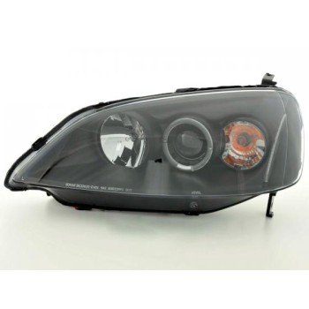 Φανάρια εμπρός Honda Civic (2001-2003) 2/4 πορτο US angel eyes, μαύρα , με λάμπες (Η1) - σετ 2τμχ.