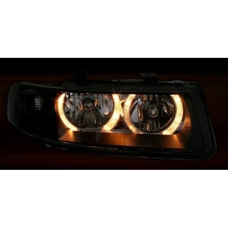 Φανάρια εμπρός Seat Leon /Toledo (1999-2004) angel eyes - μαύρα , χωρίς λάμπες (Η7) - σετ 2τμχ.