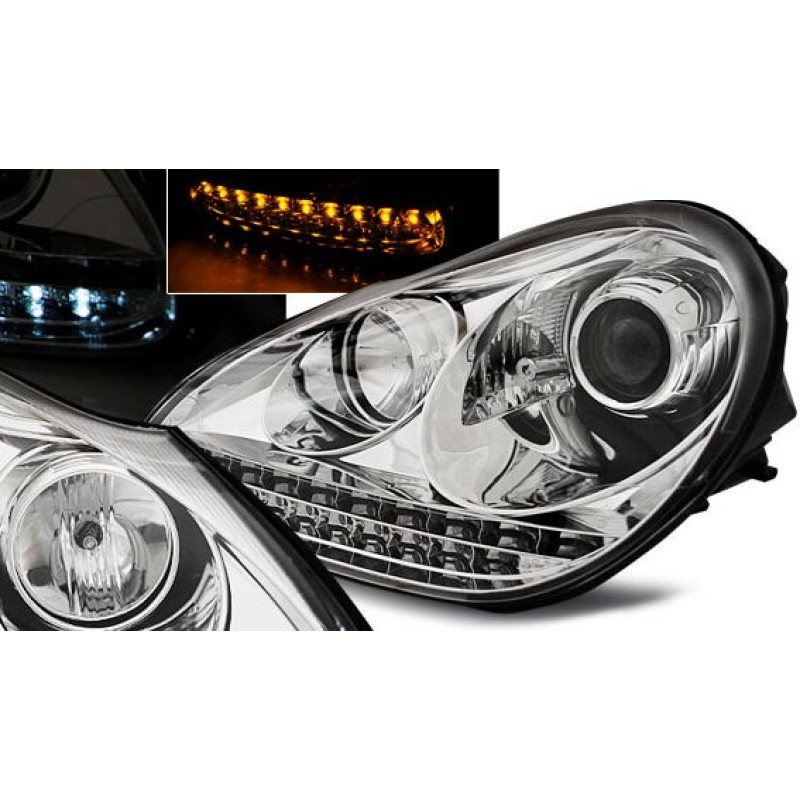 Φανάρια εμπρός Porsche Cayenne (2003-2007) led - chrome , με λάμπες (Η1) - σετ 2τμχ.