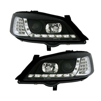 Φανάρια εμπρός Opel Astra G (1998-2004) led με DRL - μαύρα , με λάμπες (Η1) - σετ 2τμχ.
