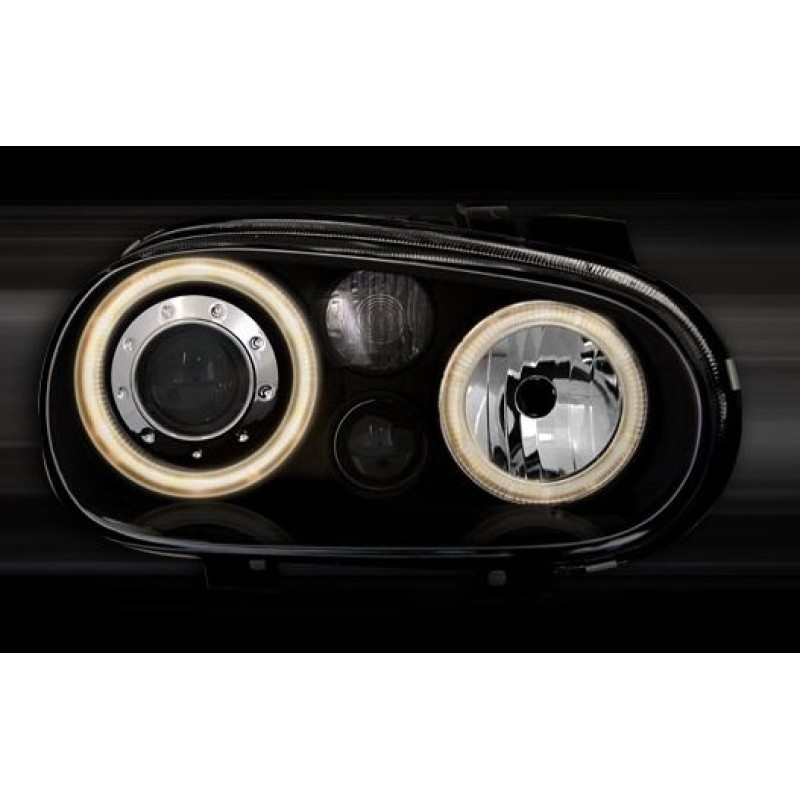 Φανάρια εμπρός Vw Golf IV R32 angel eyes - μαύρα , χωρίς λάμπες (Η7) - σετ 2τμχ.
