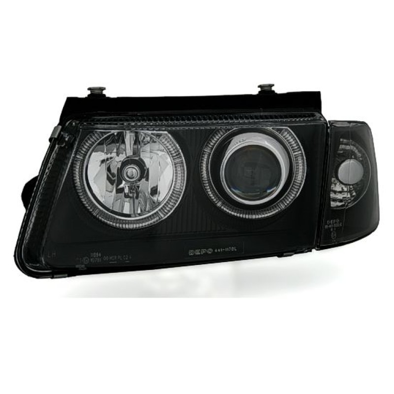 Φανάρια εμπρός Vw Passat 3Β/B5 (1997-2000) angel eyes - μαύρα , χωρίς λάμπες (Η7) - σετ 2τμχ.