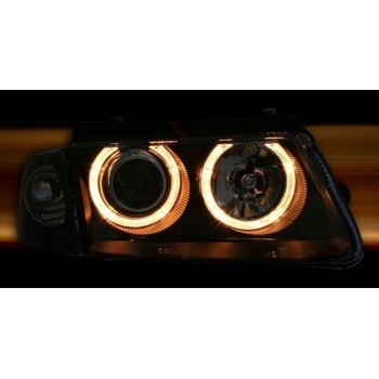 Φανάρια εμπρός Vw Passat 3Β/B5 (1997-2000) angel eyes - μαύρα , χωρίς λάμπες (Η7) - σετ 2τμχ.
