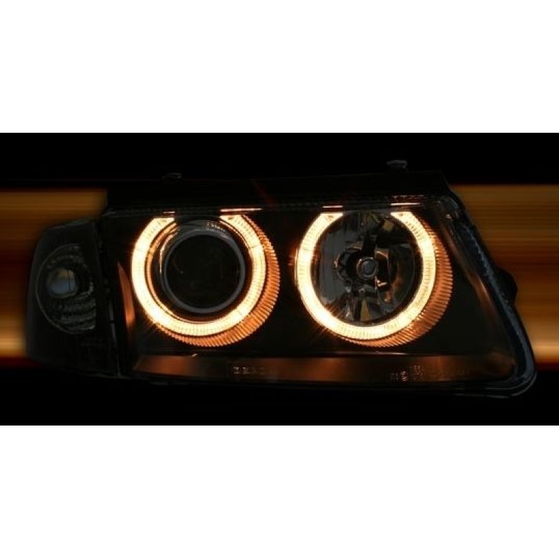 Φανάρια εμπρός Vw Passat 3Β/B5 (1997-2000) angel eyes - μαύρα , χωρίς λάμπες (Η7) - σετ 2τμχ.
