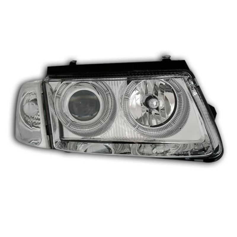 Φανάρια εμπρός Vw Passat 3Β/B5 (1997-2000) angel eyes - chrome , χωρίς λάμπες (Η7) - σετ 2τμχ.