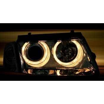 Φανάρια εμπρός Vw Passat 3Β/B5 (1997-2000) angel eyes - chrome , χωρίς λάμπες (Η7) - σετ 2τμχ.