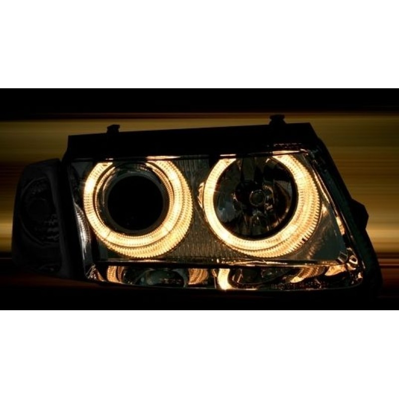 Φανάρια εμπρός Vw Passat 3Β/B5 (1997-2000) angel eyes - chrome , χωρίς λάμπες (Η7) - σετ 2τμχ.