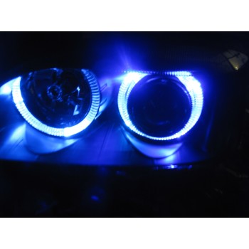 Φανάρια εμπρός Audi A3 (2000-2003) angel eyes - μαύρα , χωρίς λάμπες (Η7) - σετ 2τμχ.