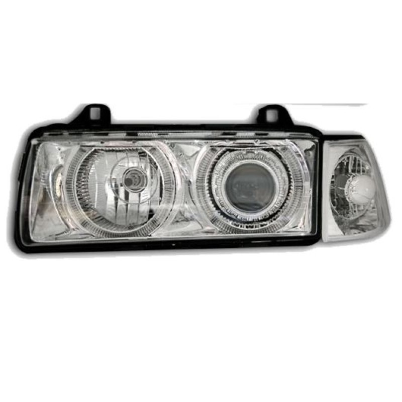 Φανάρια εμπρός BMW E36 (1991-2000) 4d sedan angel eyes - chrome , χωρίς λάμπες (Η7) - σετ 2τμχ.