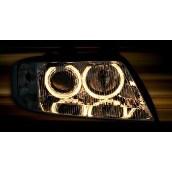 Φανάρια εμπρός Audi A6 (1997-2001) / Allroad 1999-2005 angel eyes - μαύρα , με λάμπες (Η7) - σετ 2τμχ.
