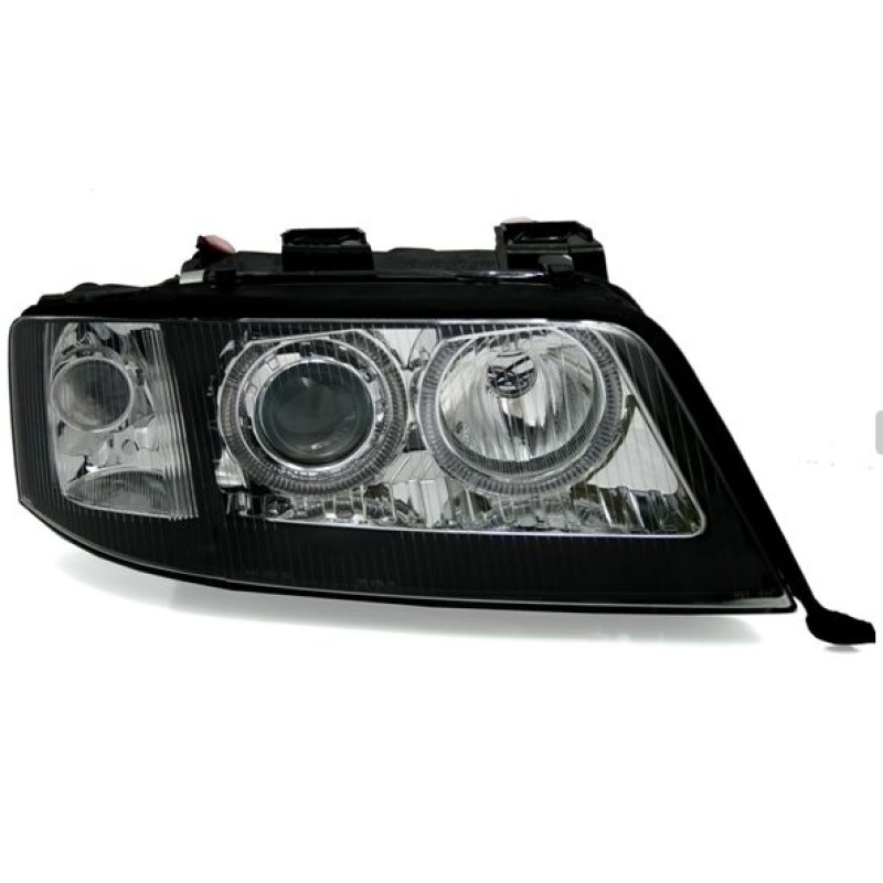 Φανάρια εμπρός Audi A6 (2001-2003) angel eyes - μαύρα , χωρίς λάμπες (Η7) - σετ 2τμχ.