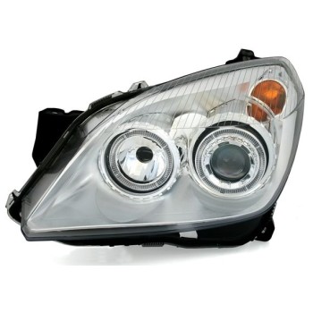 Φανάρια εμπρός Opel Astra H (2004-2009) angel eyes - chrome , με λάμπες (Η1) - σετ 2τμχ.