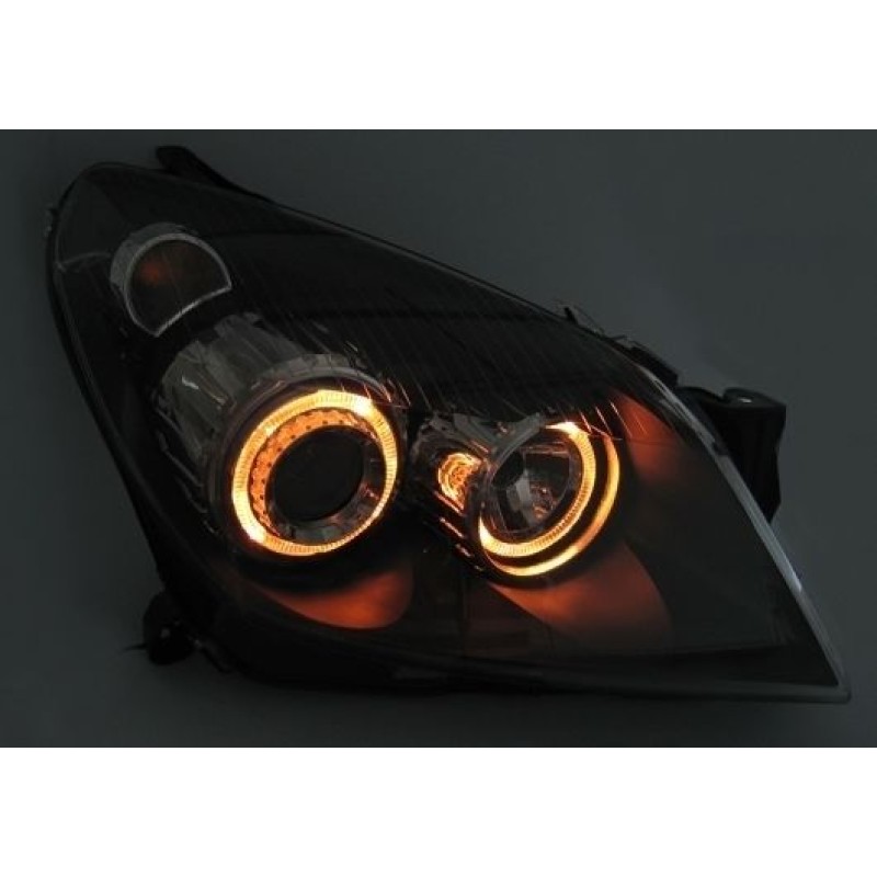 Φανάρια εμπρός Opel Astra H (2004-2009) angel eyes - chrome , με λάμπες (Η1) - σετ 2τμχ.