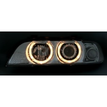 Φανάρια εμπρός BMW E39 (1995-2003) angel eyes - μαύρα , με λάμπες (Η7) - σετ 2τμχ.