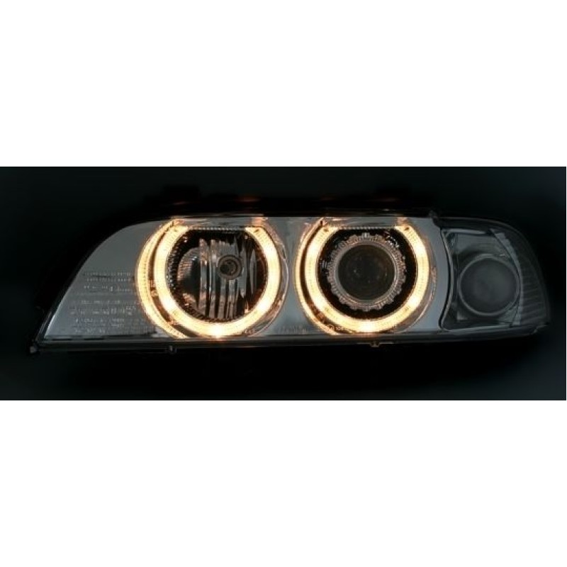 Φανάρια εμπρός BMW E39 (1995-2003) angel eyes - μαύρα , με λάμπες (Η7) - σετ 2τμχ.