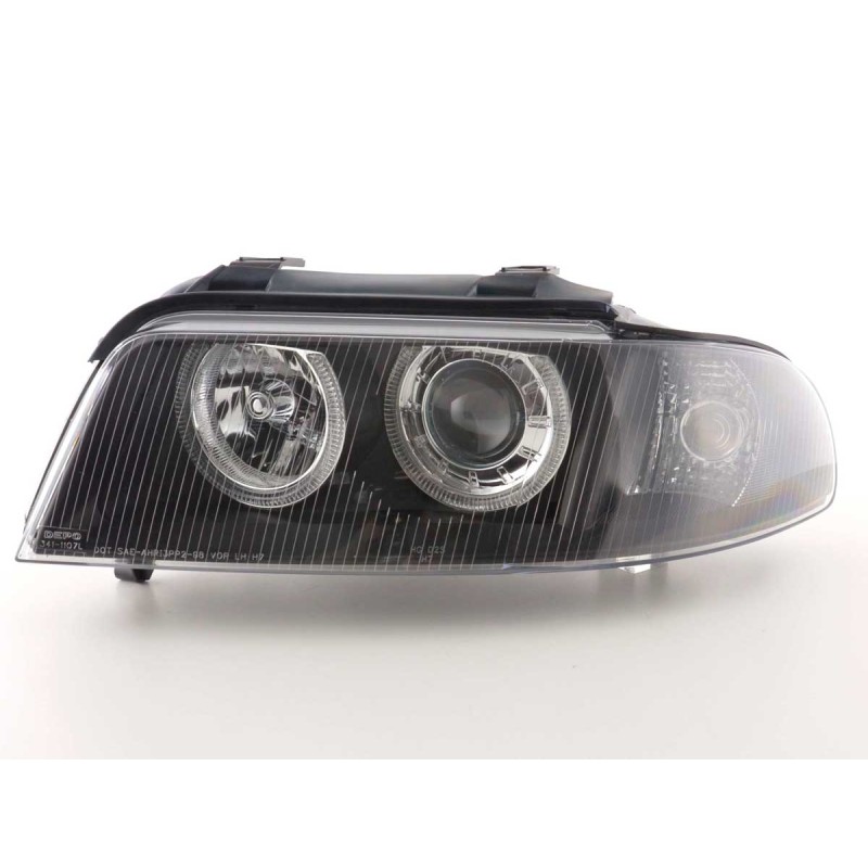 Φανάρια εμπρός Audi A4 (1999-2001) angel eyes - μαύρα , χωρίς λάμπες (Η7) - σετ 2τμχ.
