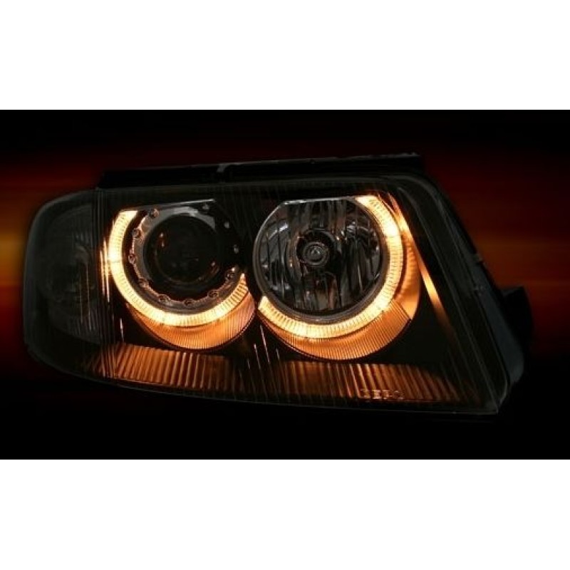 Φανάρια εμπρός Vw Passat B5.5 (2001-2005) angel eyes - μαύρα , χωρίς λάμπες (Η7) - σετ 2τμχ.