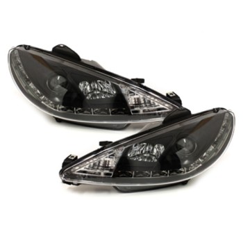 Φανάρια εμπρός Peugeot 206 , μαύρα , με λάμπες (Η1) led - σετ 2τμχ.
