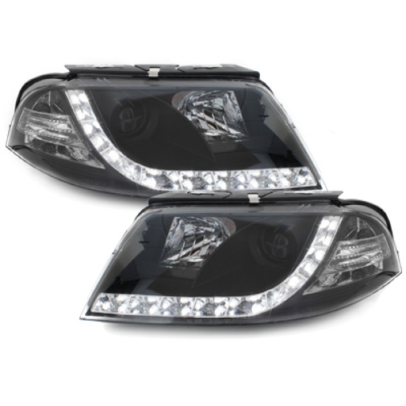 Φανάρια εμπρός Vw Passat B5.5 (2001-2005) led - μαύρα , με λάμπες (Η1) - σετ 2τμχ.