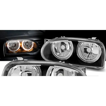 Φανάρια εμπρός Vw Golf 3 R32 design angel eyes - μαύρα , χωρίς λάμπες (Η7) - σετ 2τμχ.