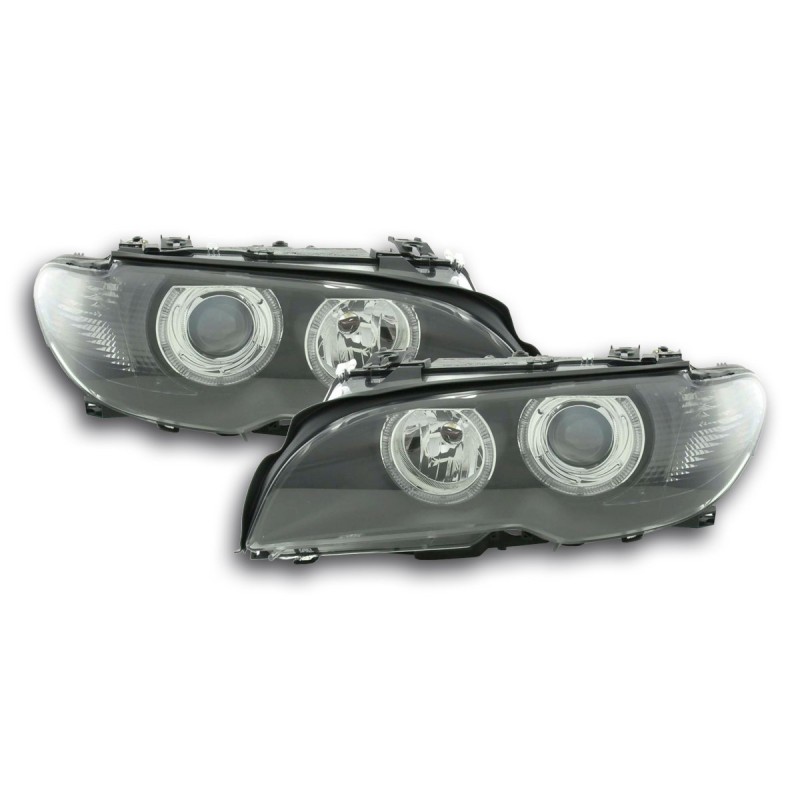 Φανάρια εμπρός BMW E46 coupe και cabrio (2003-2006) angel eyes - μαύρα , χωρίς λάμπες (Η7) - σετ 2τμχ.