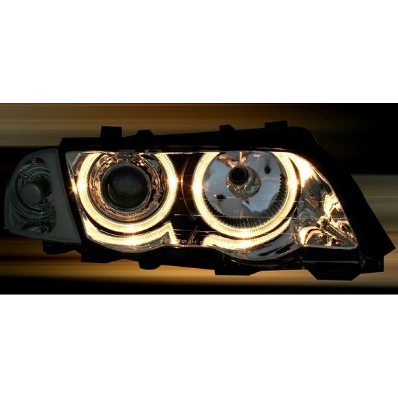 Φανάρια εμπρός BMW E46 coupe και cabrio (2003-2006) angel eyes - μαύρα , χωρίς λάμπες (Η7) - σετ 2τμχ.
