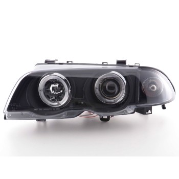 Φανάρια εμπρός BMW E46 sedan (1998-2001) angel eyes - μαύρα , με λάμπες (Η1) - σετ 2τμχ.