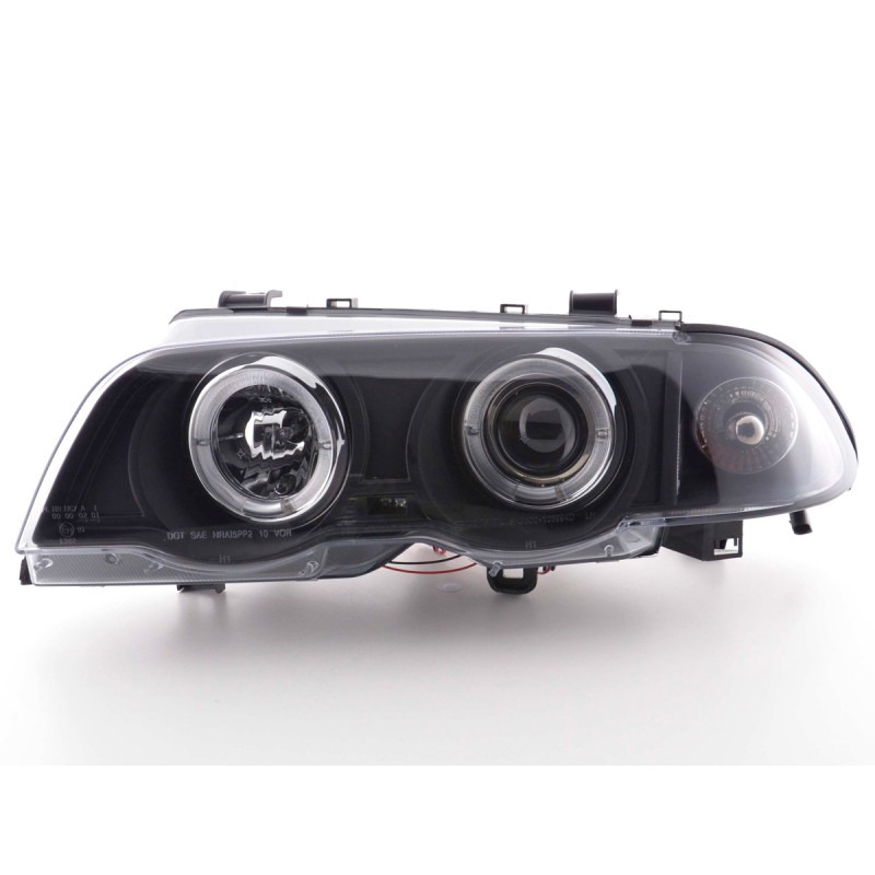 Φανάρια εμπρός BMW E46 sedan (1998-2001) angel eyes - μαύρα , με λάμπες (Η1) - σετ 2τμχ.