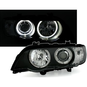 Φανάρια εμπρός BMW X5 E53 (1999-2003) angel eyes - μαύρα , χωρίς λάμπες (Η7) - σετ 2τμχ.
