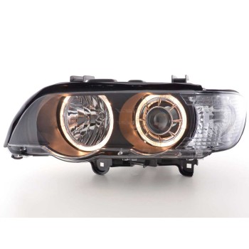 Φανάρια εμπρός BMW X5 E53 (1999-2003) angel eyes - μαύρα , χωρίς λάμπες (Η7) - σετ 2τμχ.